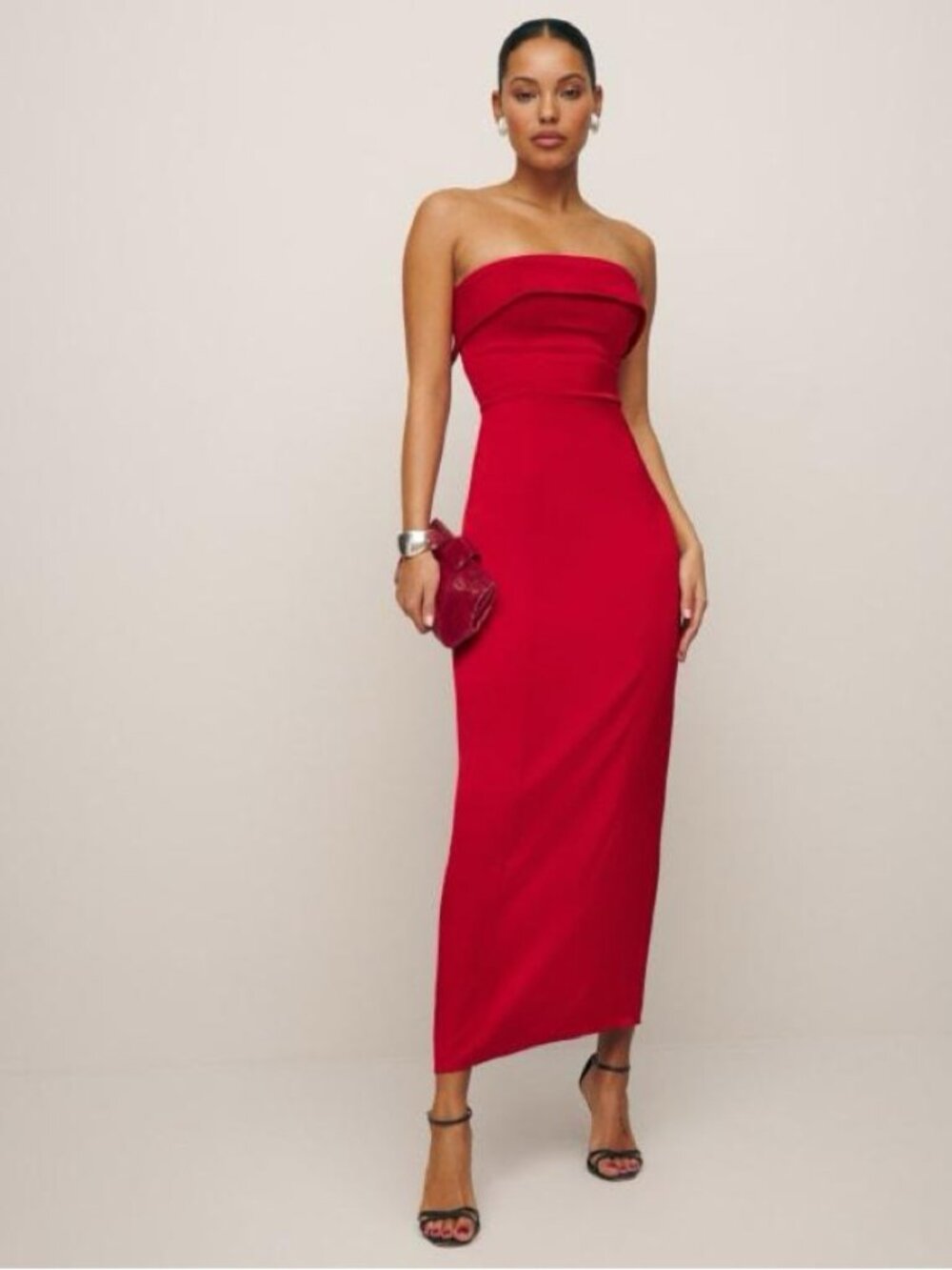 Reformation Red Johan Satin Midi Dress, size 6US/10UK/10AUS